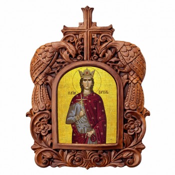 Αγία Βαρβάρα - Ξυλόγλυπτη Κορνίζα Παγώνια 38cm