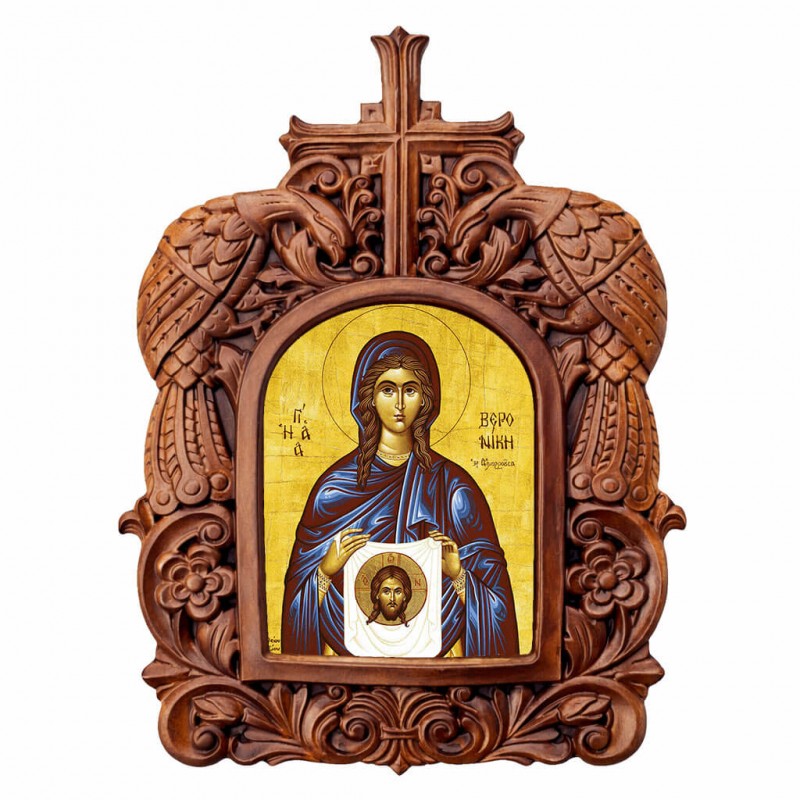 Αγία Βερονίκη - Ξυλόγλυπτη Κορνίζα Παγώνια 38cm