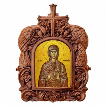 Αγία Φεβρωνία - Ξυλόγλυπτη Κορνίζα Παγώνια 38cm