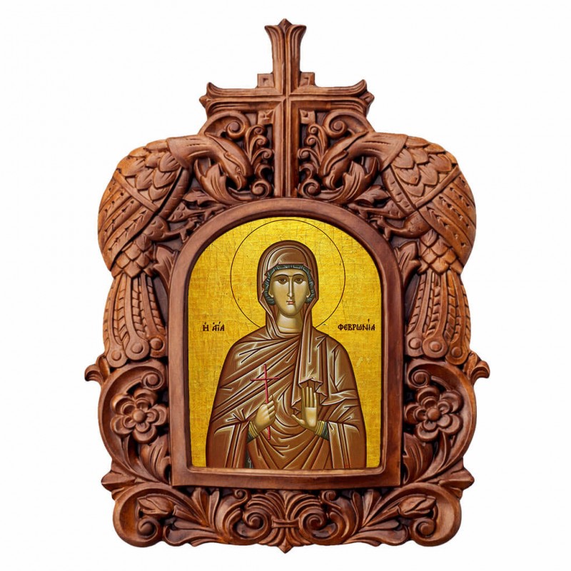 Αγία Φεβρωνία - Ξυλόγλυπτη Κορνίζα Παγώνια 38cm