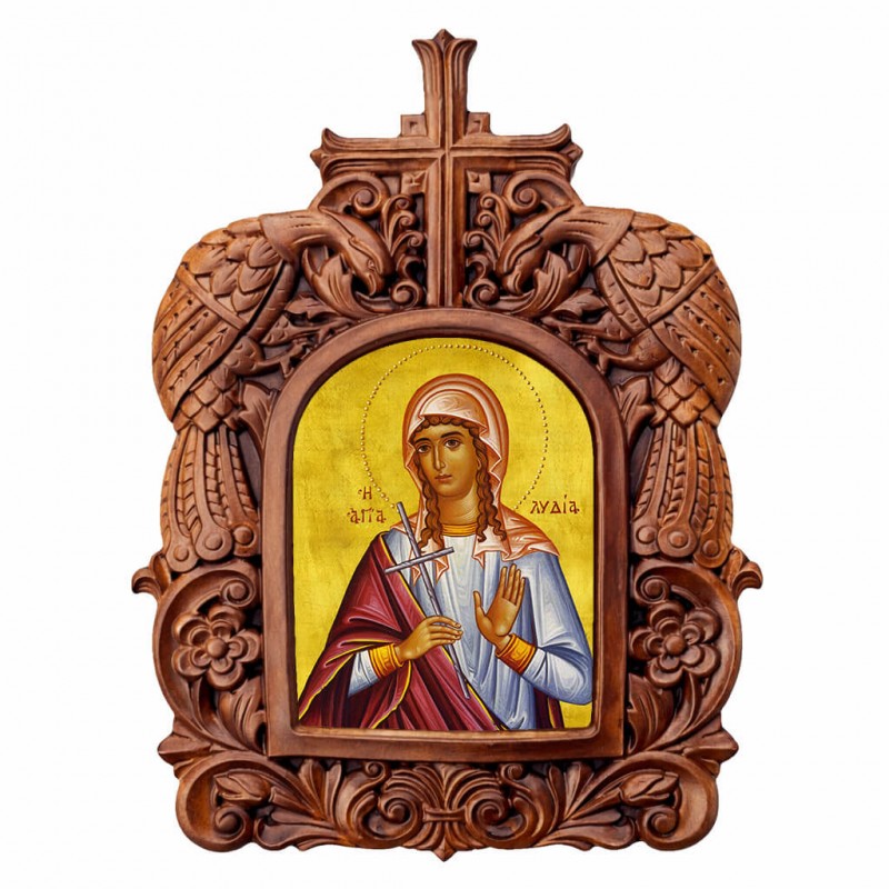Αγία Λυδία - Ξυλόγλυπτη Κορνίζα Παγώνια 38cm