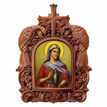 Αγία Μαρία Μαγδαληνή - Ξυλόγλυπτη Κορνίζα Παγώνια 38cm