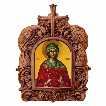 Αγία Μαρίνα - Ξυλόγλυπτη Κορνίζα Παγώνια 38cm