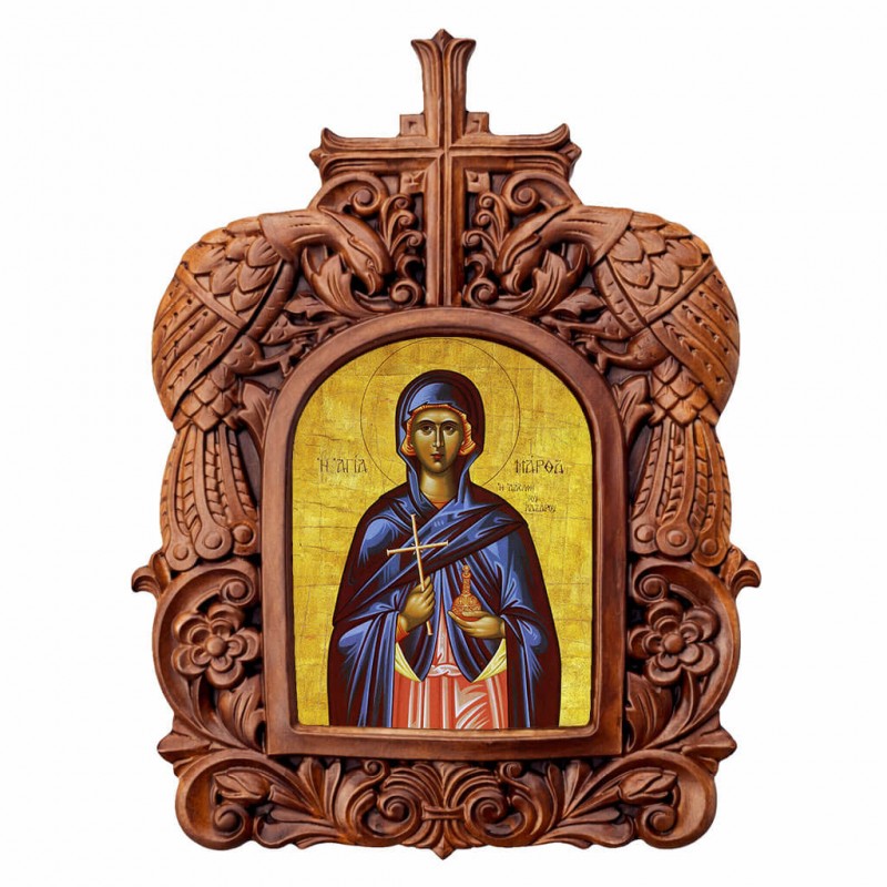 Αγία Μάρθα - Ξυλόγλυπτη Κορνίζα Παγώνια 38cm