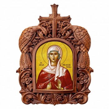 Αγία Μελπομένη - Ξυλόγλυπτη Κορνίζα Παγώνια 38cm