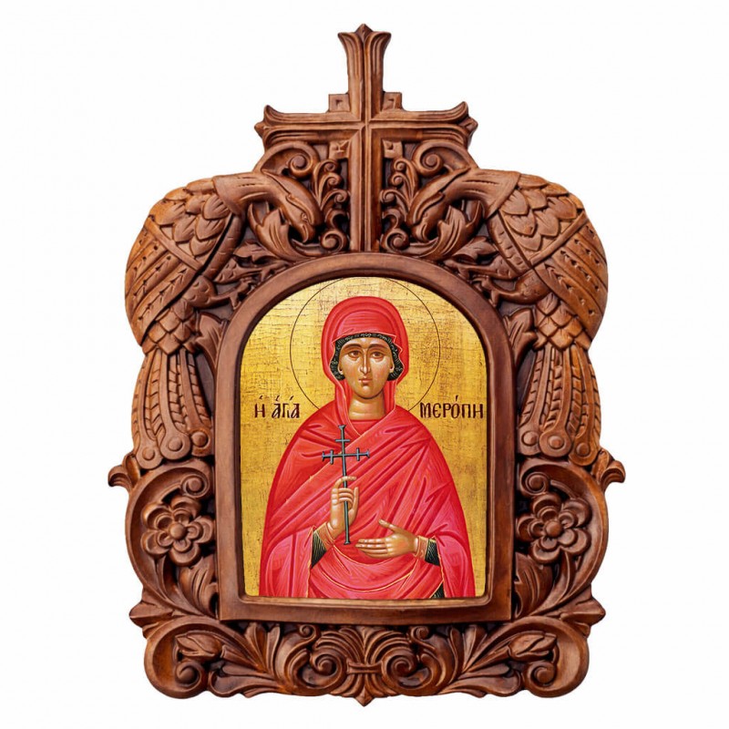Αγία Μερόπη - Ξυλόγλυπτη Κορνίζα Παγώνια 38cm