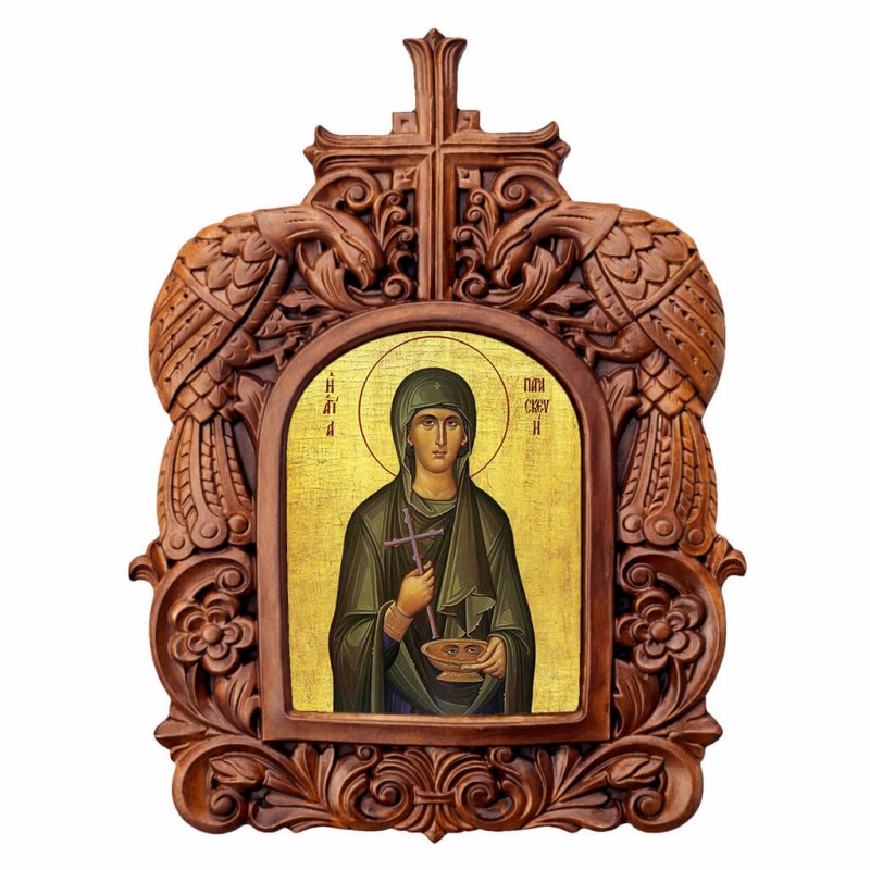 Αγία Παρασκευή - Ξυλόγλυπτη Κορνίζα Παγώνια 38cm