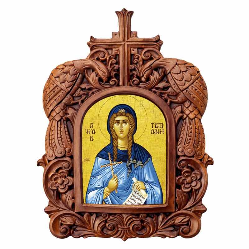 Αγία Τατιάνη  - Ξυλόγλυπτη Κορνίζα Παγώνια 38cm
