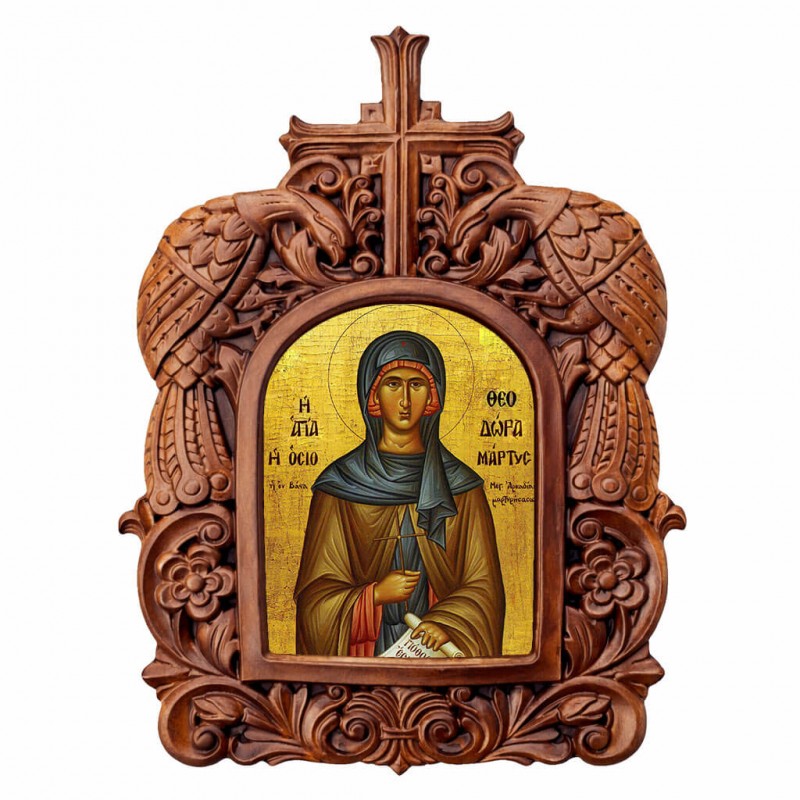 Αγία Θεοδώρα - Ξυλόγλυπτη Κορνίζα Παγώνια 38cm