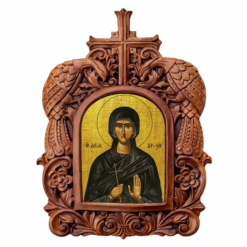 Αγία Χρυσή - Ξυλόγλυπτη Κορνίζα Παγώνια 38cm