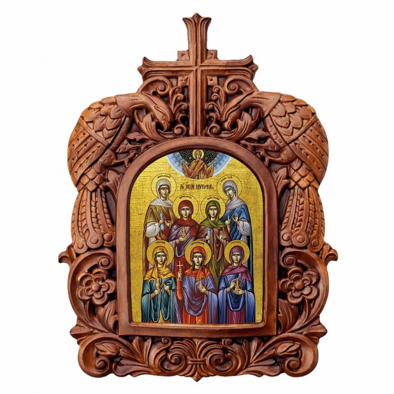 Άγιες Μυροφόρες - Ξυλόγλυπτη Κορνίζα Παγώνια 38cm