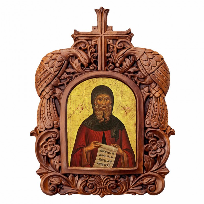 Άγιος Αντώνιος - Ξυλόγλυπτη Κορνίζα Παγώνια 38cm