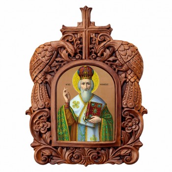 Άγιος Αχίλλειος - Ξυλόγλυπτη Κορνίζα Παγώνια 38cm