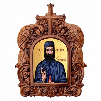 Άγιος Εφραίμ - Ξυλόγλυπτη Κορνίζα Παγώνια 38cm