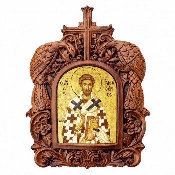 Άγιος Ελευθέριος - Ξυλόγλυπτη Κορνίζα Παγώνια 38cm