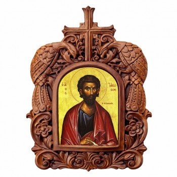 Άγιος Ιάκωβος - Ξυλόγλυπτη Κορνίζα Παγώνια 38cm