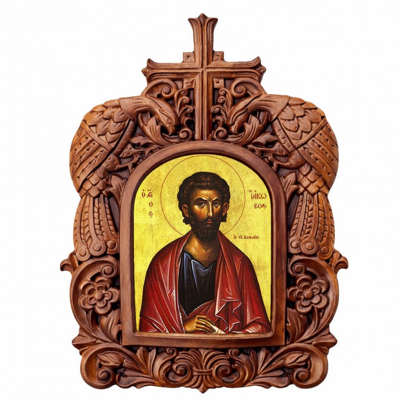 Άγιος Ιάκωβος - Ξυλόγλυπτη Κορνίζα Παγώνια 38cm