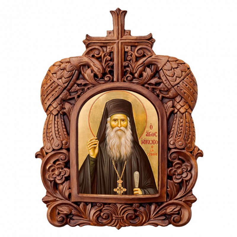 Άγιος Ιάκωβος Τσαλίκης - Ξυλόγλυπτη Κορνίζα Παγώνια 38cm