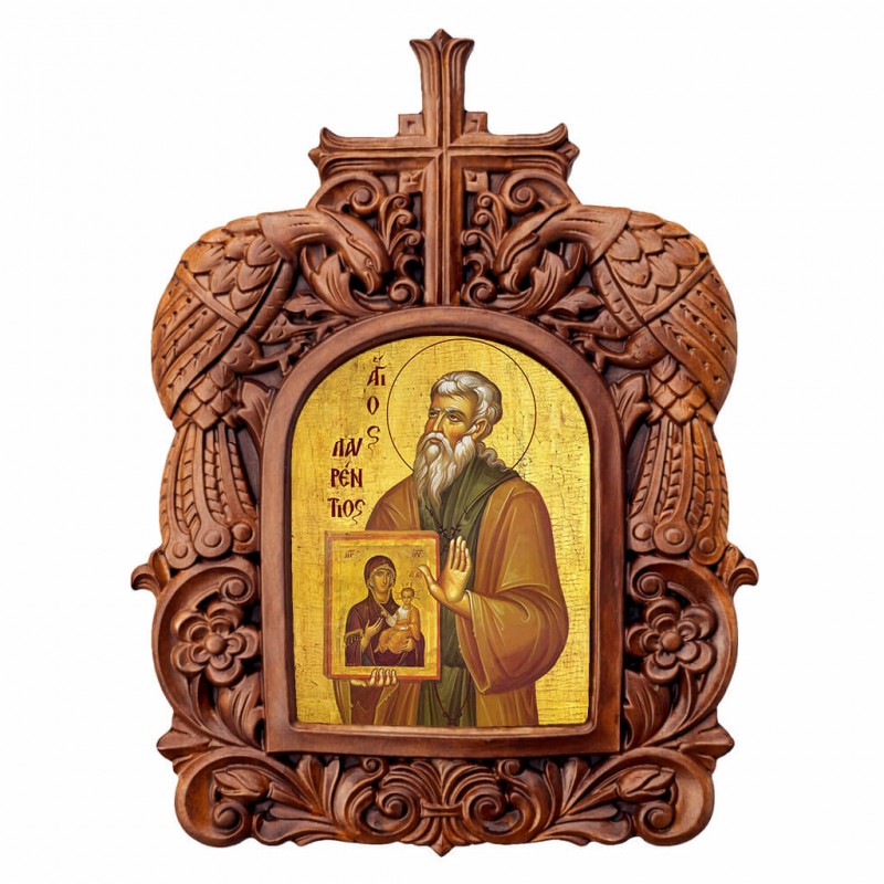 Άγιος Λαυρέντιος - Ξυλόγλυπτη Κορνίζα Παγώνια 38cm