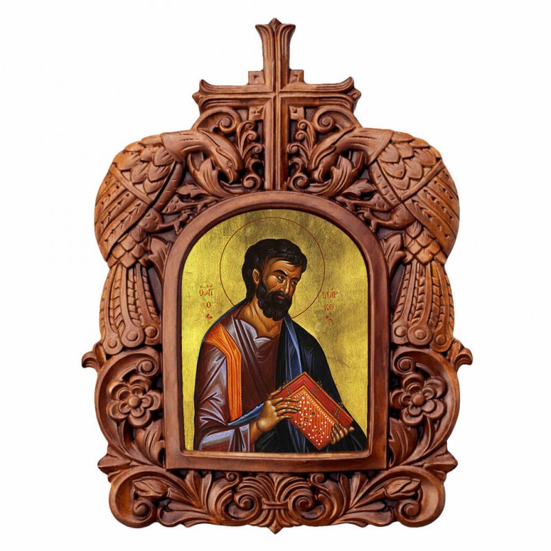 Άγιος Μάρκος - Ξυλόγλυπτη Κορνίζα Παγώνια 38cm