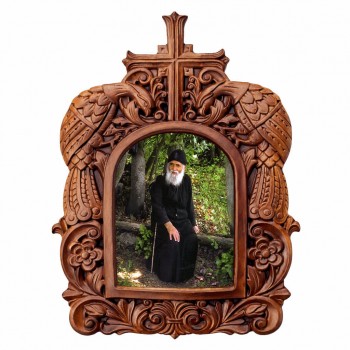 Άγιος Παϊσιος - Ξυλόγλυπτη Κορνίζα Παγώνια 38cm