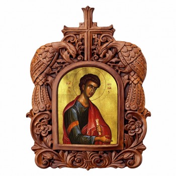 Άγιος Θωμάς - Ξυλόγλυπτη Κορνίζα Παγώνια 38cm