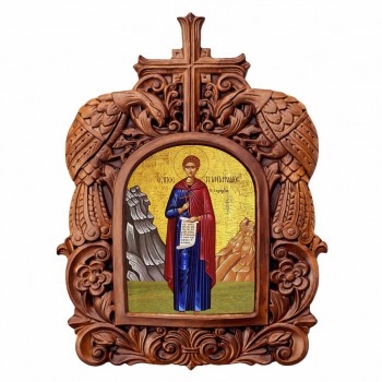 Άγιος Τριαντάφυλλος - Ξυλόγλυπτη Κορνίζα Παγώνια 38cm