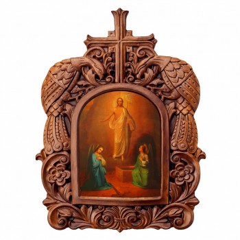 Ανάσταση Χριστού - Ξυλόγλυπτη Κορνίζα Παγώνια 38cm