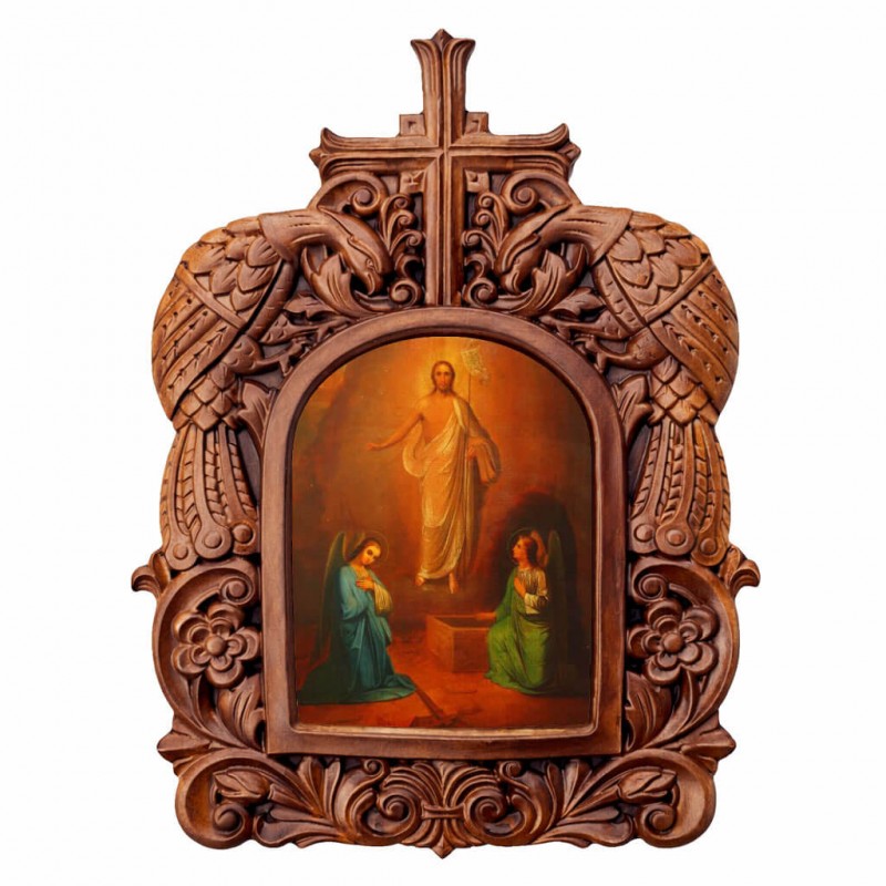 Ανάσταση Χριστού - Ξυλόγλυπτη Κορνίζα Παγώνια 38cm