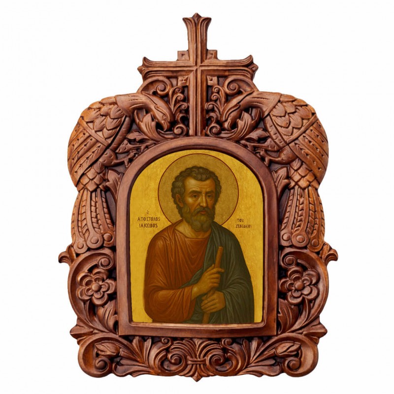 Απόστολος Ιάκωβος - Ξυλόγλυπτη Κορνίζα Παγώνια 38cm