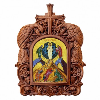 Μεταμόρφωση Σωτήρος - Ξυλόγλυπτη Κορνίζα Παγώνια 38cm