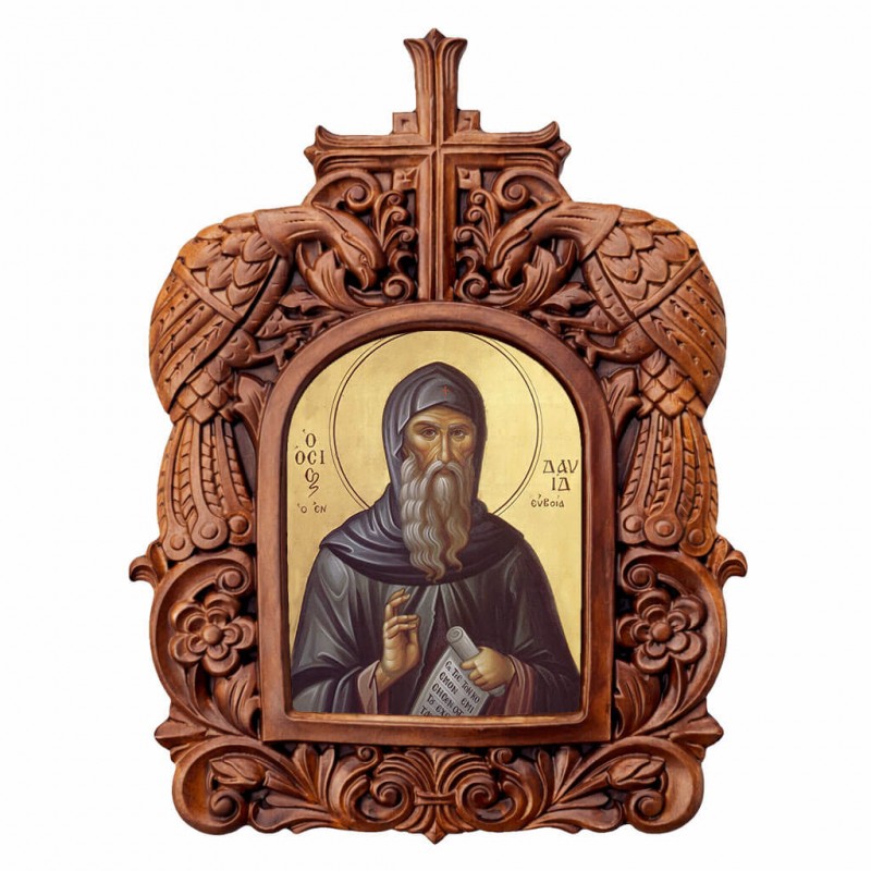 Όσιος Δαυίδ - Ξυλόγλυπτη Κορνίζα Παγώνια 38cm