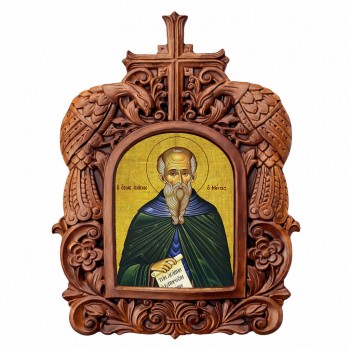 Όσιος Παϊσιος - Ξυλόγλυπτη Κορνίζα Παγώνια 38cm