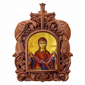Παναγία Αγία Σκεπη - Ξυλόγλυπτη Κορνίζα Παγώνια 38cm