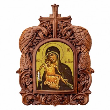 Παναγία Άξιον Εστί - Ξυλόγλυπτη Κορνίζα Παγώνια 38cm