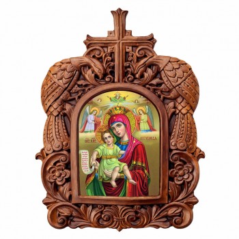 Παναγία Ελεούσα - Ξυλόγλυπτη Κορνίζα Παγώνια 38cm
