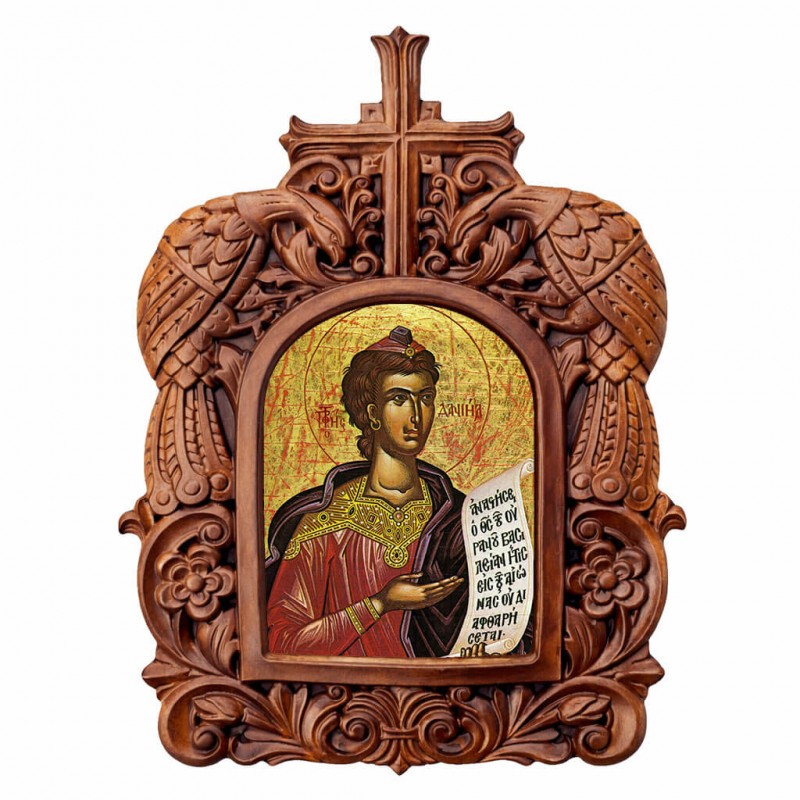 Προφήτης Δανιήλ - Ξυλόγλυπτη Κορνίζα Παγώνια 38cm