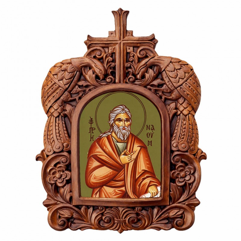 Προφήτης Ναούμ - Ξυλόγλυπτη Κορνίζα Παγώνια 38cm
