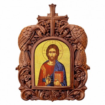 Ιησούς Χριστός - Ξυλόγλυπτη Κορνίζα Παγώνια 38cm