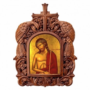 Ιησούς Χριστός ο Νυμφίος - Ξυλόγλυπτη Κορνίζα Παγώνια 38cm