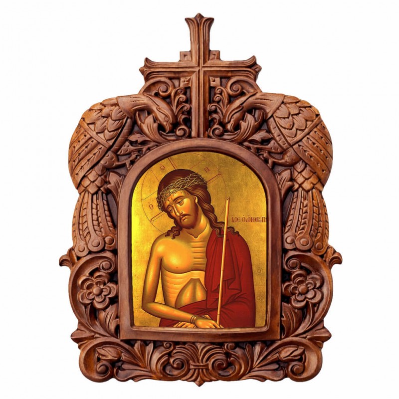 Ιησούς Χριστός ο Νυμφίος - Ξυλόγλυπτη Κορνίζα Παγώνια 38cm