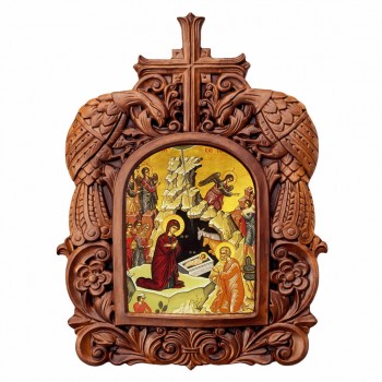 Γέννηση Χριστού - Ξυλόγλυπτη Κορνίζα Παγώνια 38cm