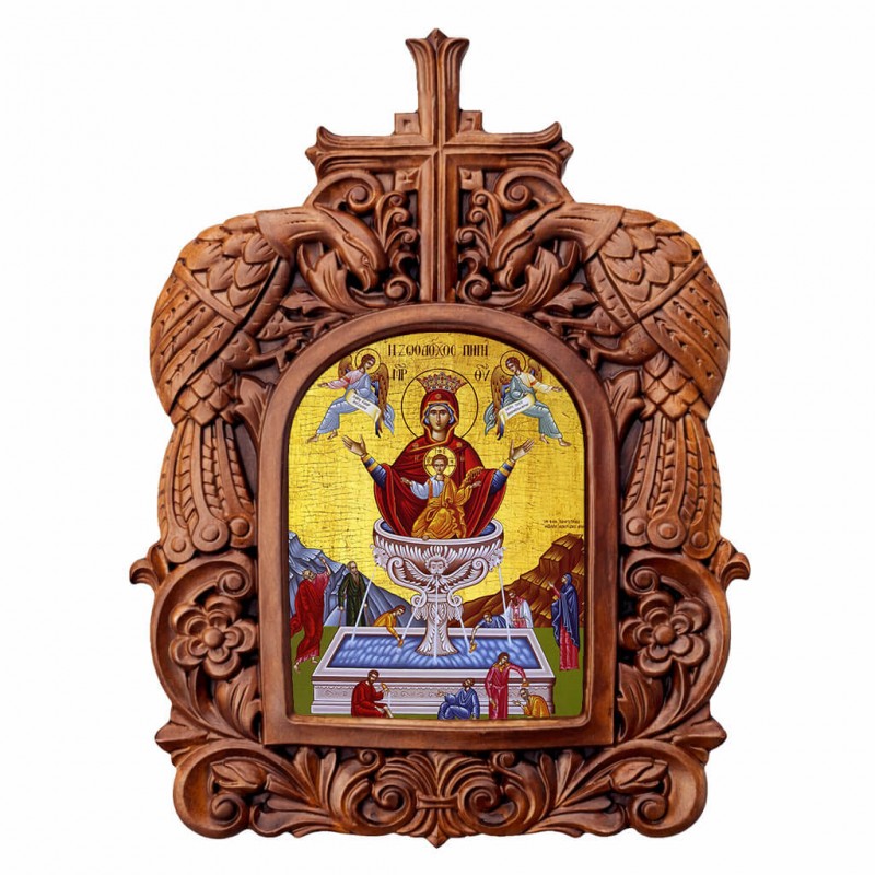 Ζωοδόχος Πηγή - Ξυλόγλυπτη Κορνίζα Παγώνια 38cm