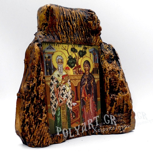 ΑΓΙΟΙ ΚΥΠΡΙΑΝΟΣ & ΙΟΥΣΤΙΝΗ – Εικόνα σε Πέτρα (Μεσαία 13cm)