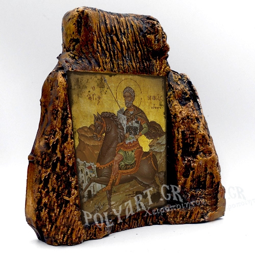 ΑΓΙΟΣ ΜΗΝΑΣ – Εικόνα σε Πέτρα (Μεσαία 13cm)