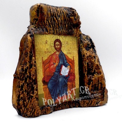 ΙΗΣΟΥΣ ΧΡΙΣΤΟΣ Ο Σωτηρ του Κόσμου – Εικόνα σε Πέτρα (Μεσαία 13cm)