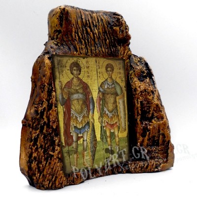 ΑΓΙΟΙ ΓΕΩΡΓΙΟΣ & ΔΗΜΗΤΡΙΟΣ – Εικόνα σε Πέτρα (Μεσαία 13cm)