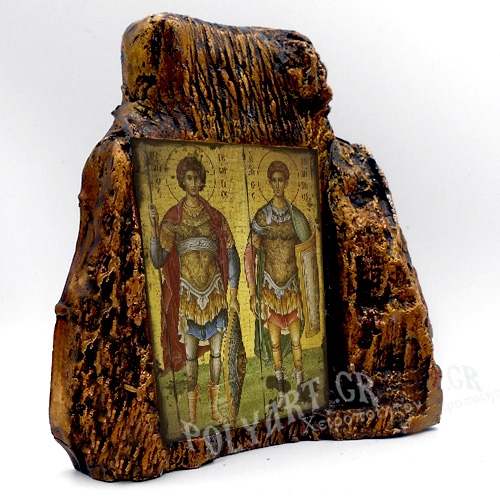 ΑΓΙΟΙ ΓΕΩΡΓΙΟΣ & ΔΗΜΗΤΡΙΟΣ – Εικόνα σε Πέτρα (Μεσαία 13cm)