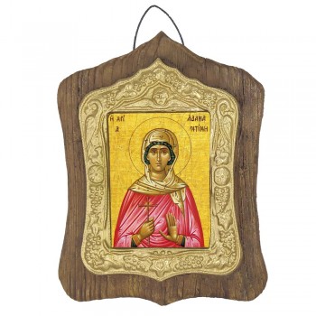 ΑΓΙΑ ΑΔΑΜΑΝΤΙΝΗ - Πέτρινη Εικόνα Τοίχου με Χρυσή Κορνίζα 19cm