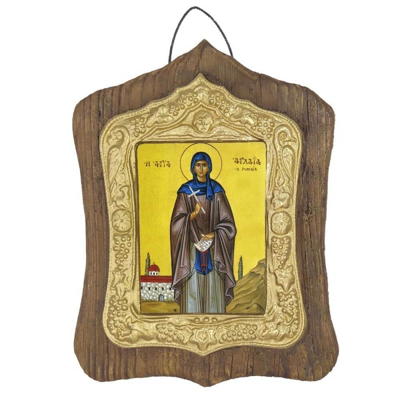 ΑΓΙΑ ΑΓΛΑΪΑ - Πέτρινη Εικόνα Τοίχου με Χρυσή Κορνίζα 19cm